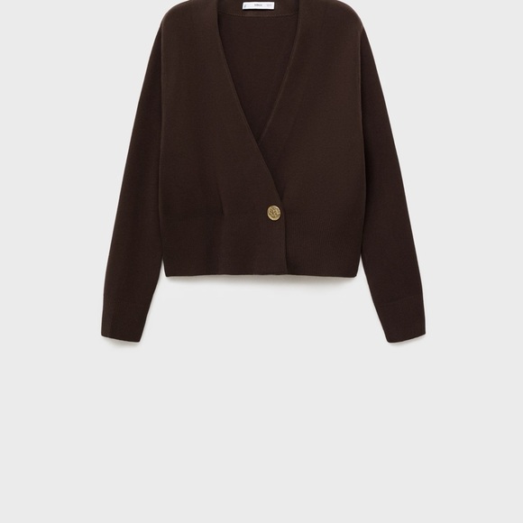 MANGO CROSS-OVER CARDIGAN WITH JEWEL BUTTON BROWN SIZE L - Picture 3 of 6